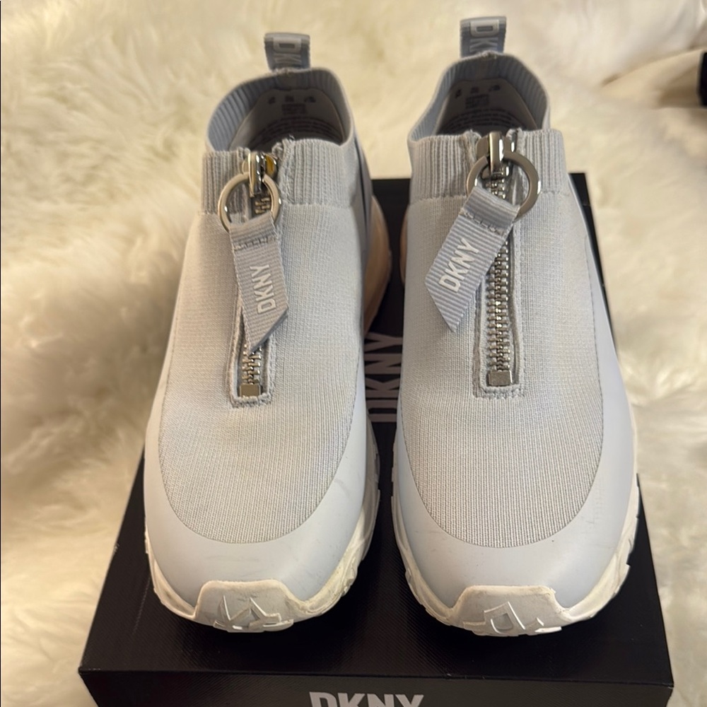 DKNY Light Gray Slip-On Sneakers with Zipper